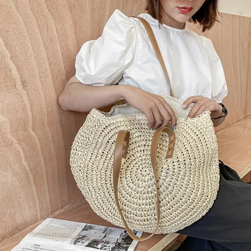 Summer Round Straw Tote Bag