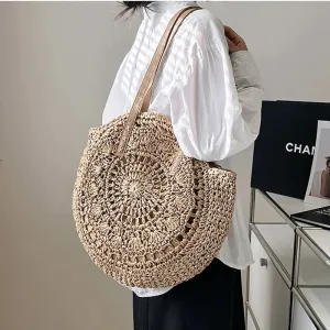 Summer Round Straw Tote Bag