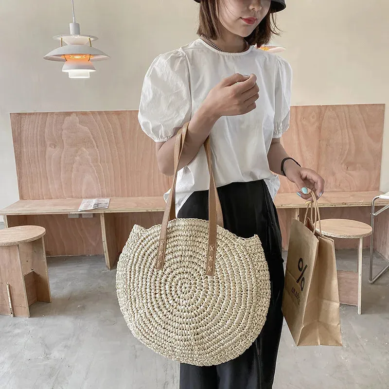 Summer Round Straw Tote Bag