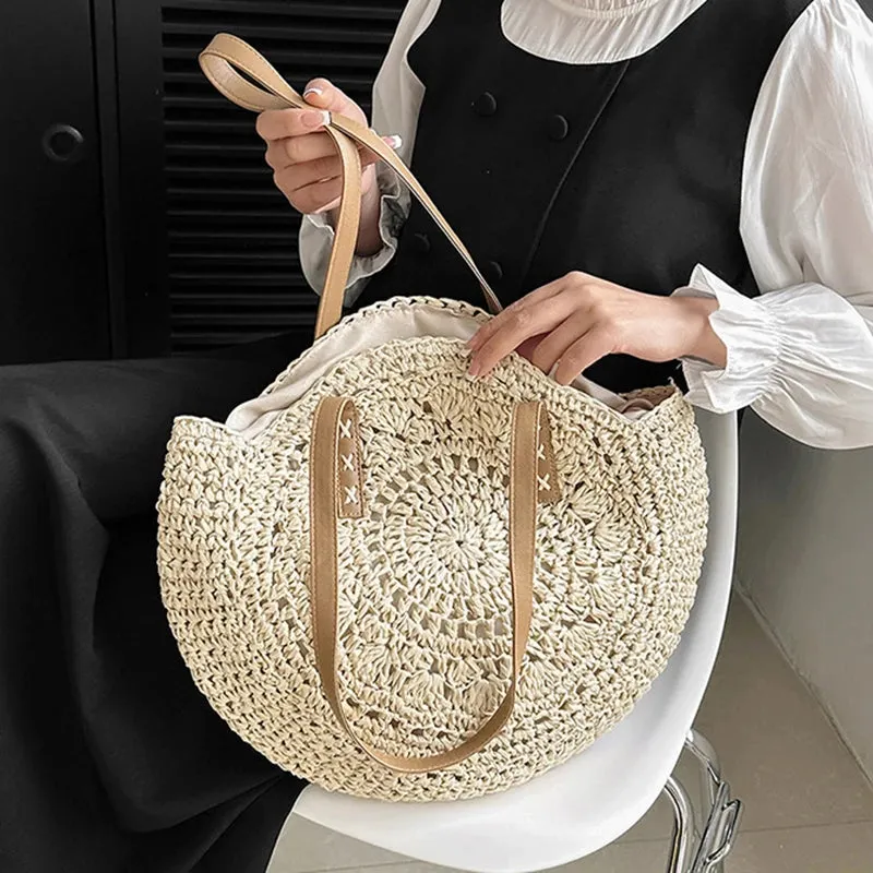 Summer Round Straw Tote Bag