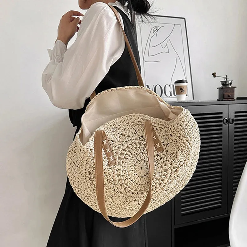 Summer Round Straw Tote Bag
