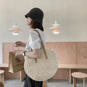 Summer Round Straw Vacation Tote Bag