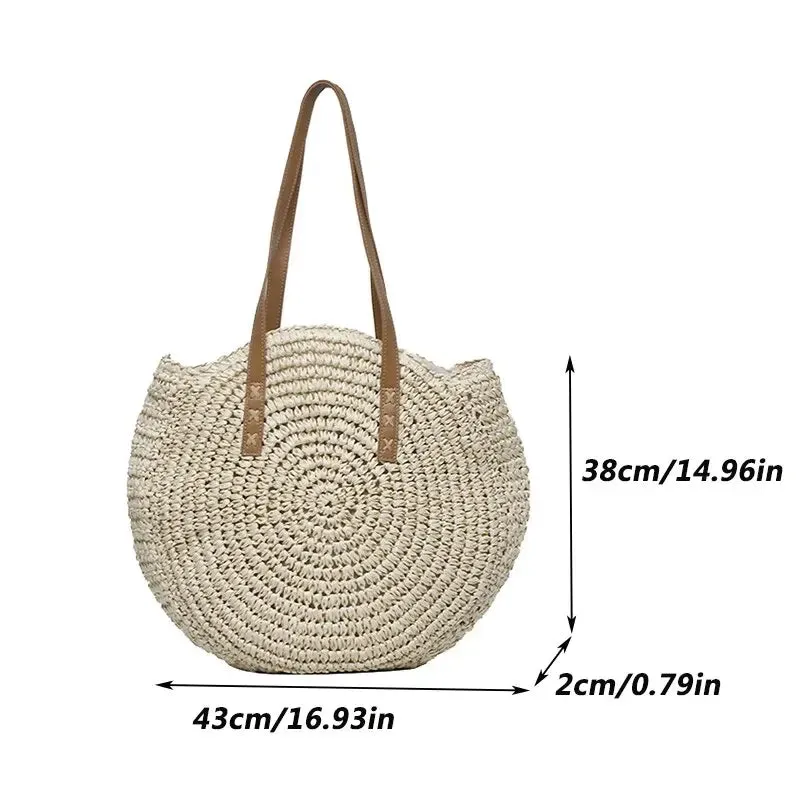 Summer Round Straw Vacation Tote Bag