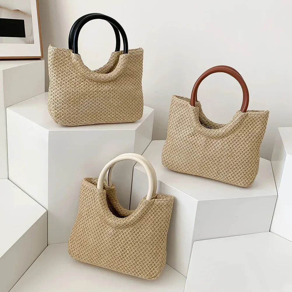 Summer Straw Top Handle Bag Beach Totes Woven Handbags 2023 Design Crossbody Bags for Women Branded Simple Female Shoulder Bags
