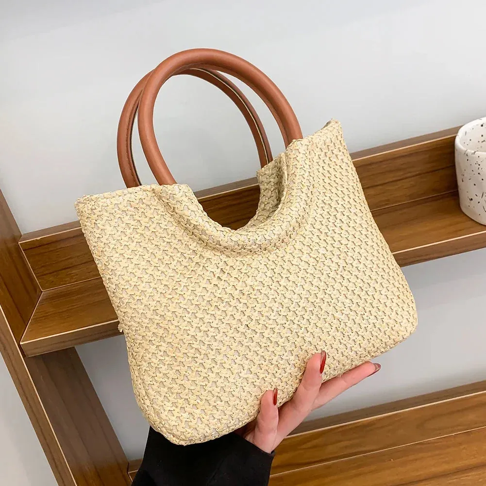 Summer Straw Top Handle Bag Beach Totes Woven Handbags 2023 Design Crossbody Bags for Women Branded Simple Female Shoulder Bags