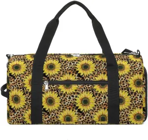 Sunflowers-leopard-pattern Sports Tote Gym Bag for Women Men, Overnight Bag with Shoe Compartment Water Resistant
