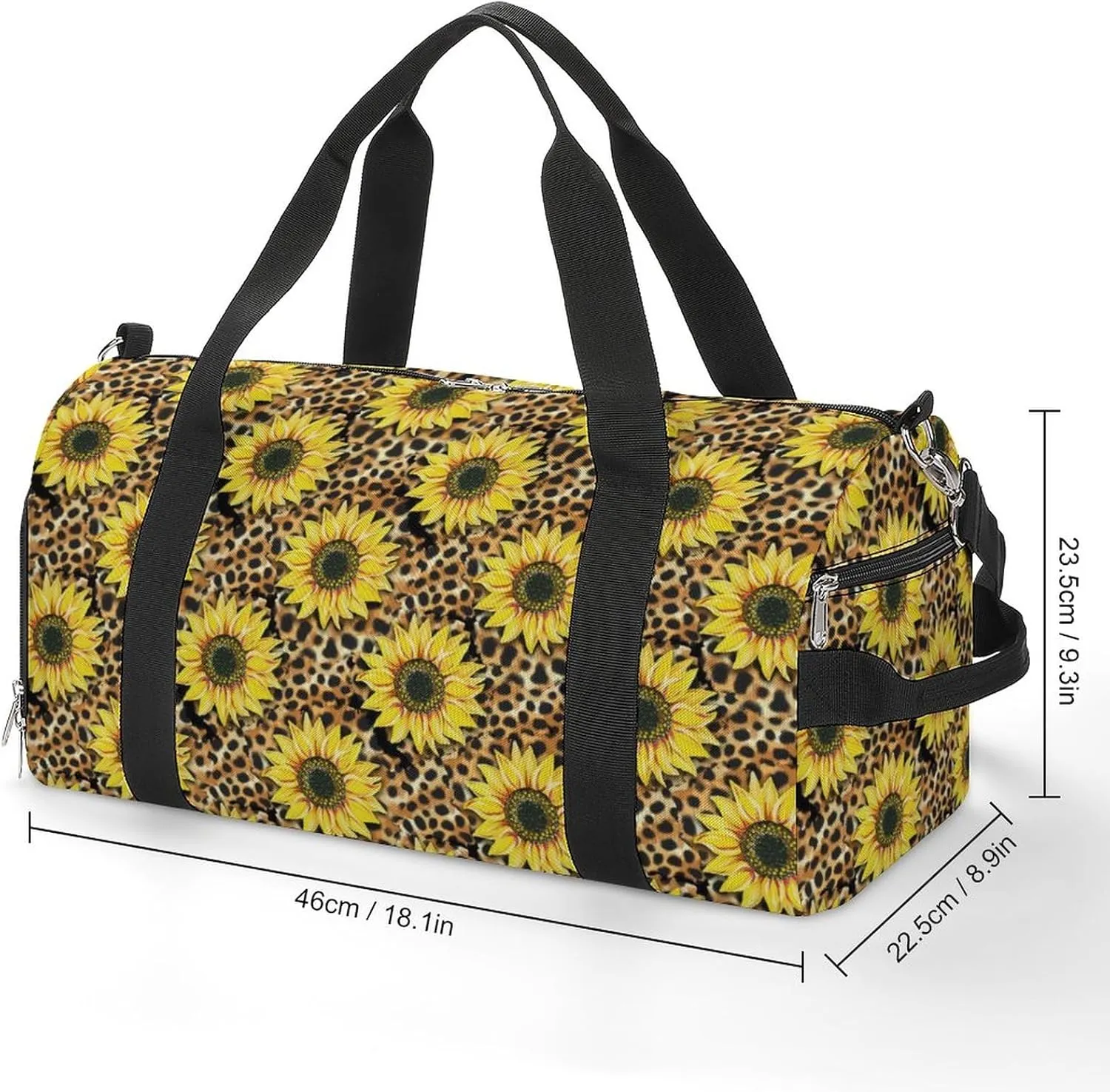 Sunflowers-leopard-pattern Sports Tote Gym Bag for Women Men, Overnight Bag with Shoe Compartment Water Resistant