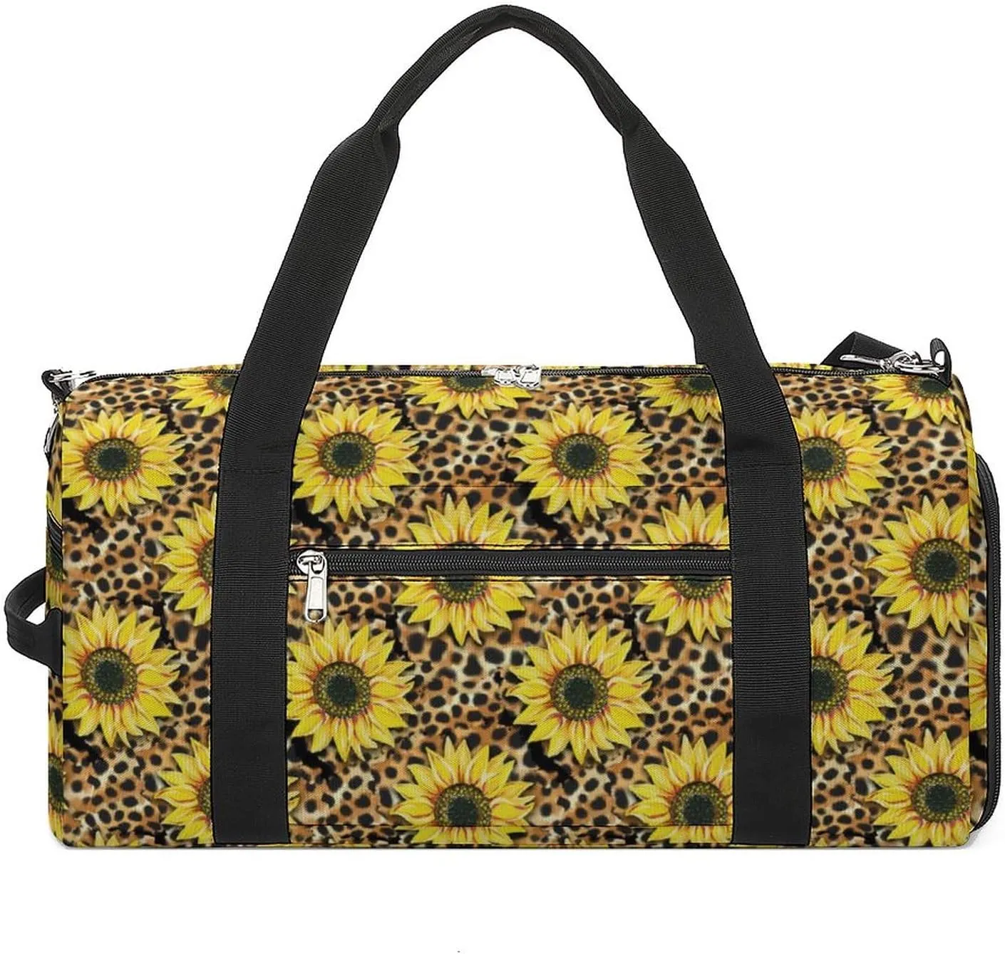 Sunflowers-leopard-pattern Sports Tote Gym Bag for Women Men, Overnight Bag with Shoe Compartment Water Resistant