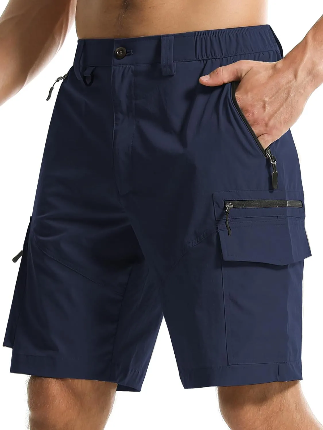 Surenow Men's Hiking Cargo Shorts with Quick Dry, Breathable Fabric, Pockets, and Zipper Closure - Blue, Size Large