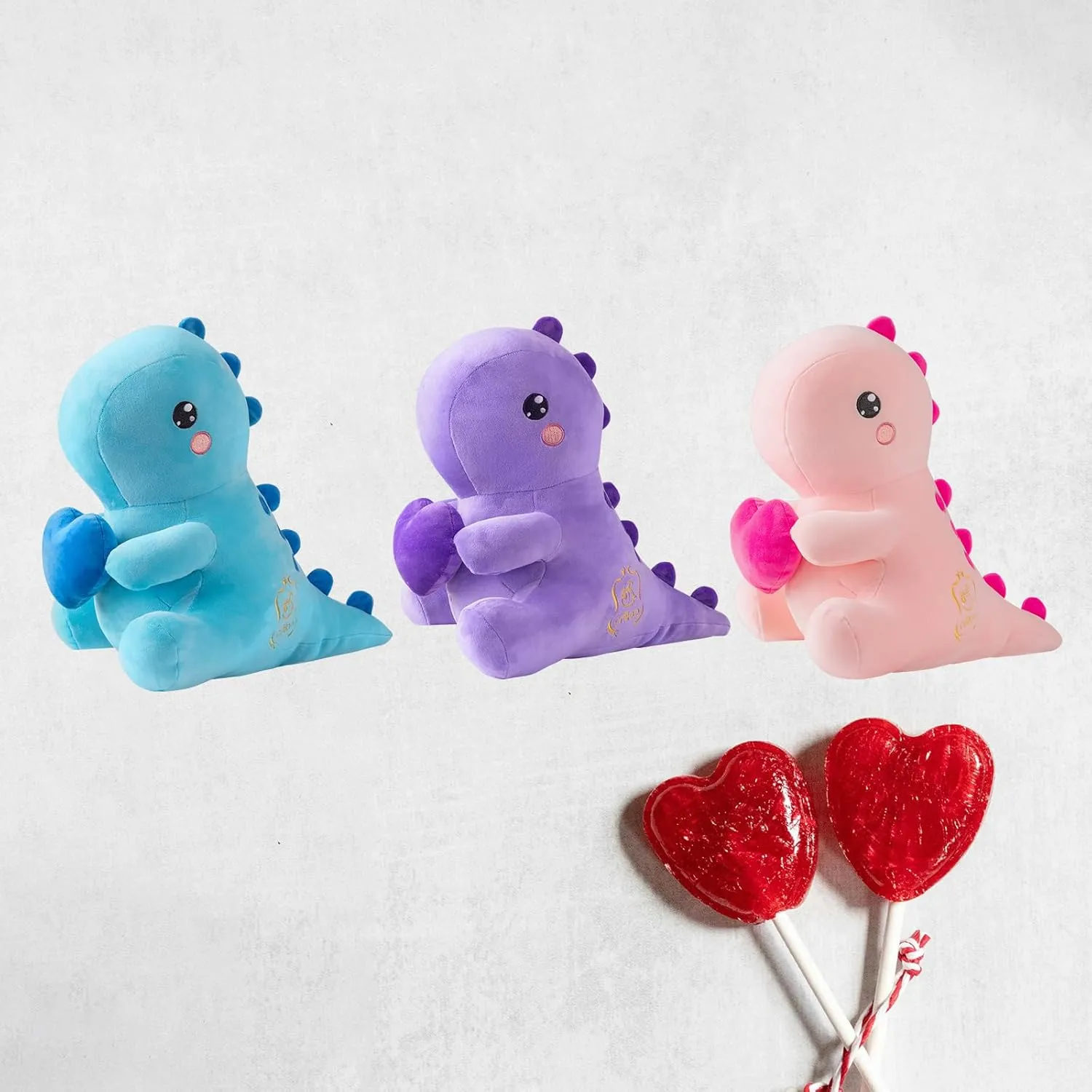 Sweet Romantic Dinosaur Stuffed Animal，Loving Soft Dino Plush Toys with Holding Heart for Valentine Day, Anniversary Birthday Gift for Her Girls Boys Girlfriend (Purple Loving Dinosaur 12 inch)