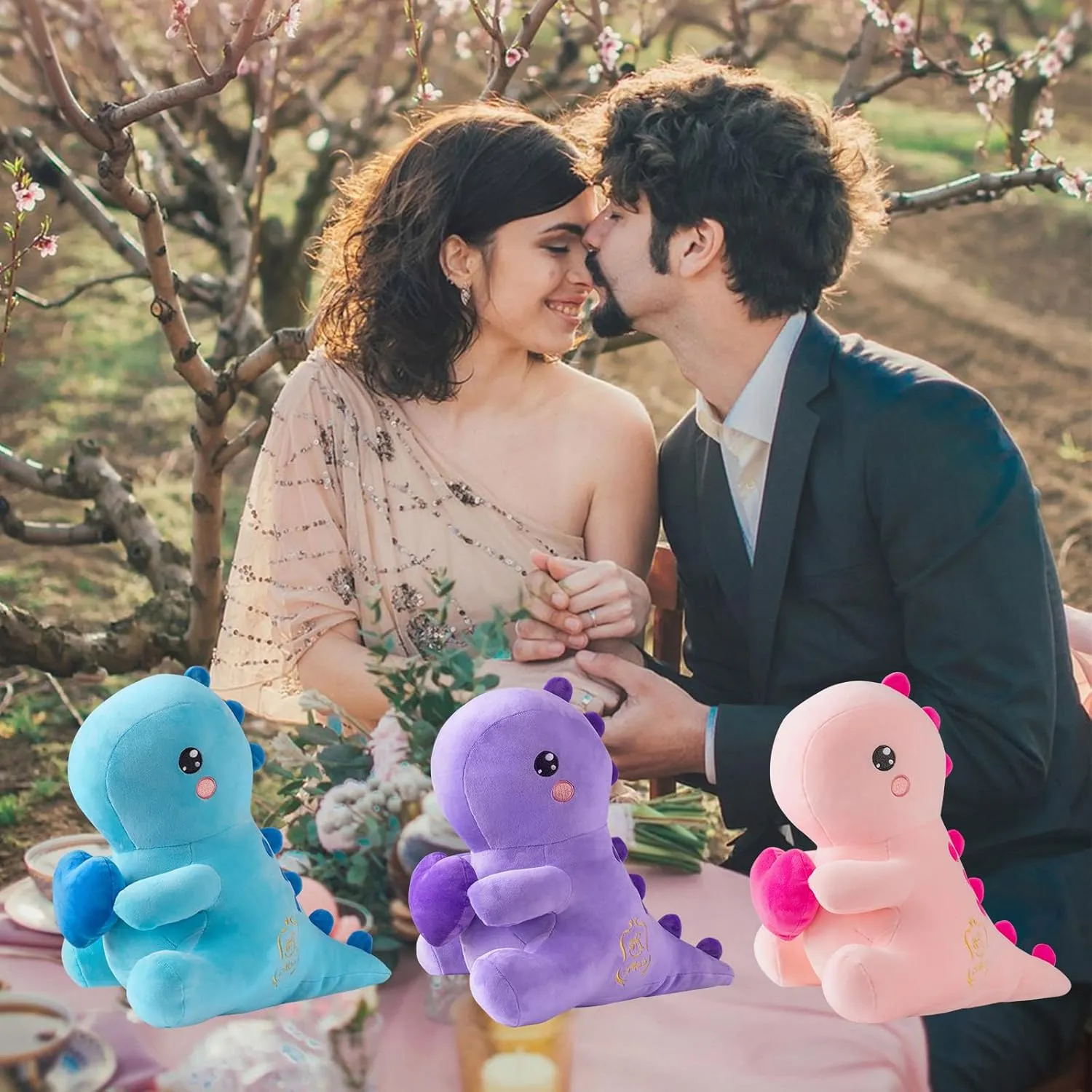 Sweet Romantic Dinosaur Stuffed Animal，Loving Soft Dino Plush Toys with Holding Heart for Valentine Day, Anniversary Birthday Gift for Her Girls Boys Girlfriend (Purple Loving Dinosaur 12 inch)