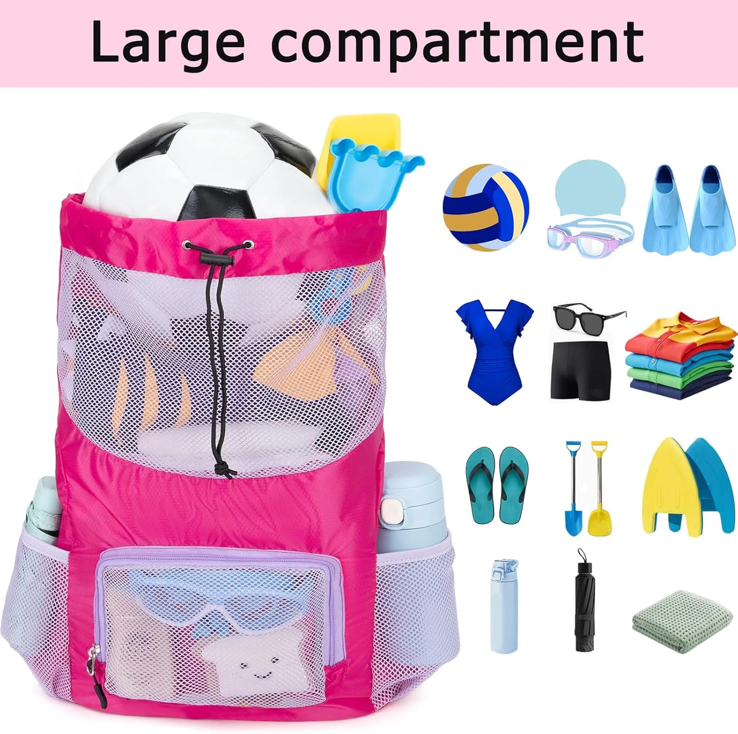 Swim Bag for Kids Drawstring Backpack for Girls Lightweight Mesh Beach Backpack Swimming Pool Sports Gym String Bag Purple