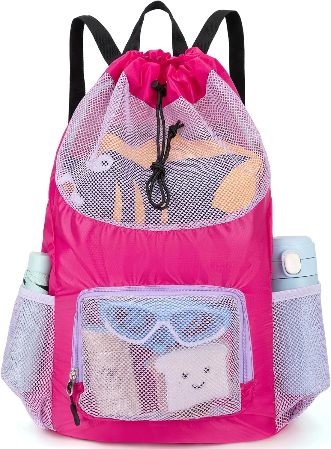 Swim Bag for Kids Drawstring Backpack for Girls Lightweight Mesh Beach Backpack Swimming Pool Sports Gym String Bag Purple