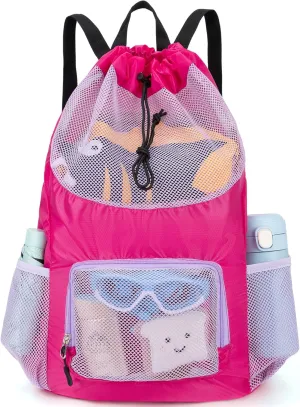 Swim Bag for Kids Drawstring Backpack for Girls Lightweight Mesh Beach Backpack Swimming Pool Sports Gym String Bag Purple