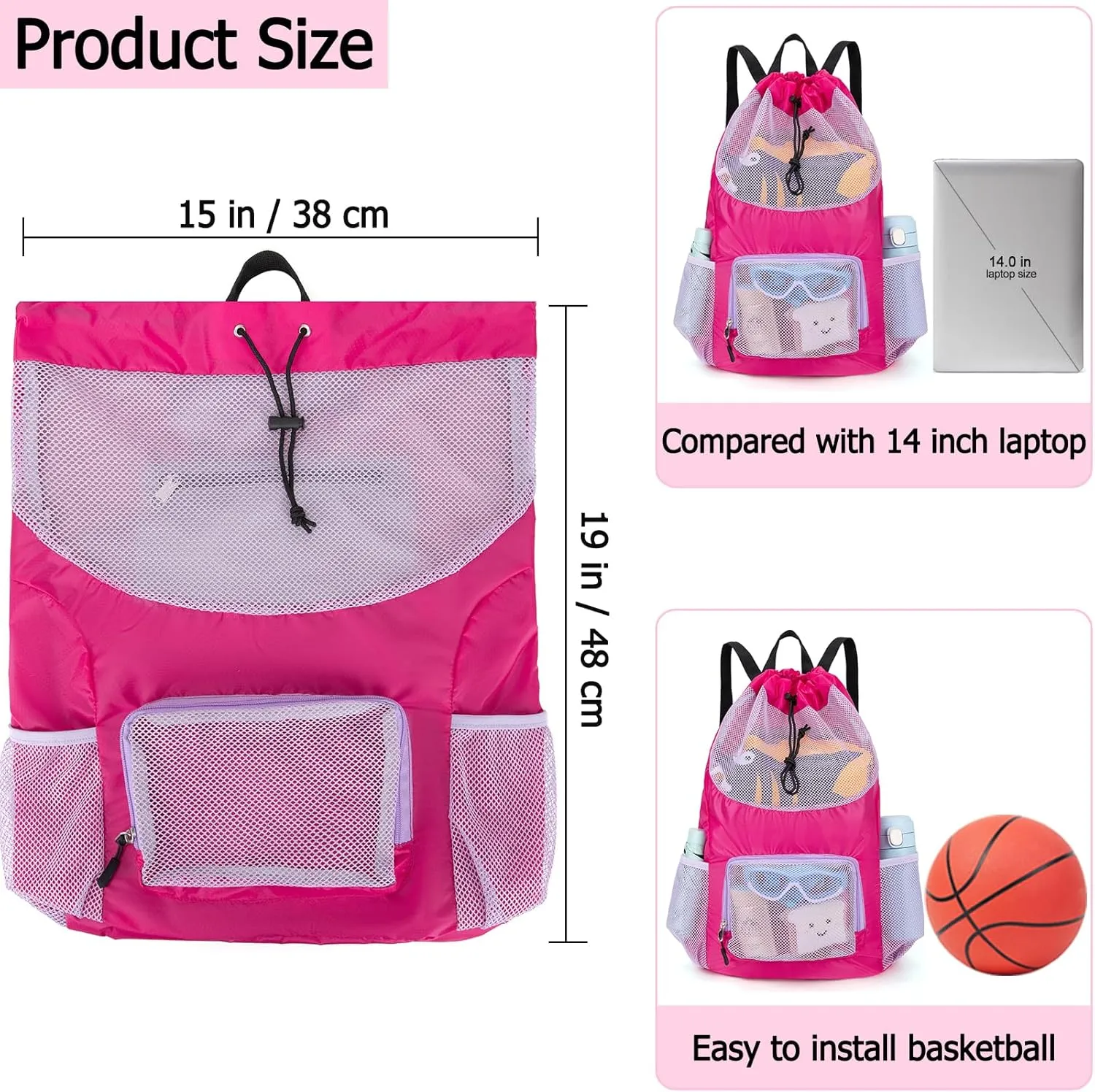 Swim Bag for Kids Drawstring Backpack for Girls Lightweight Mesh Beach Backpack Swimming Pool Sports Gym String Bag Purple