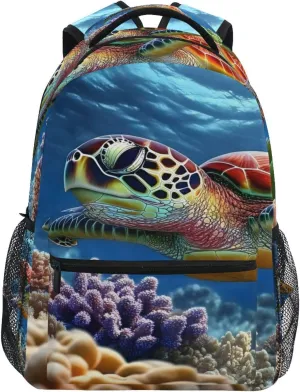 Swim Sea Turtle Reef Backpack Daypack Shoulder Bag Book Bag Lightweight Back Pack 11.4 ×16 In