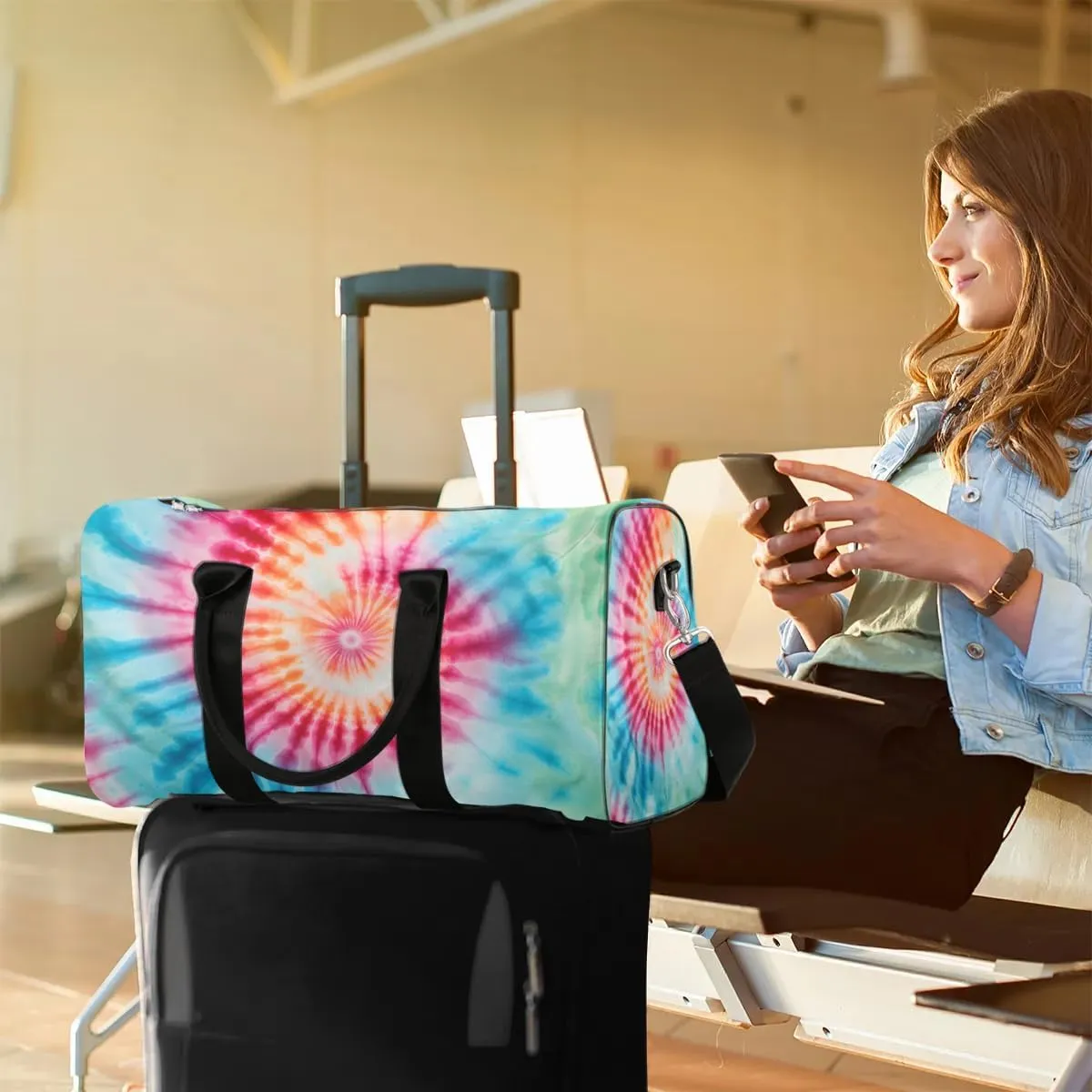 Swirl Tie Dye Travel Duffel Bag for Women Men Waterproof Foldable Overnight Weekender Bag Large Capacity Sports Gym Bag