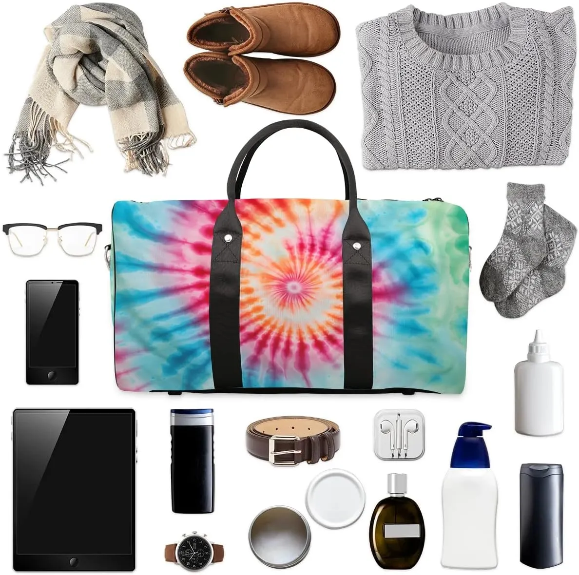 Swirl Tie Dye Travel Duffel Bag for Women Men Waterproof Foldable Overnight Weekender Bag Large Capacity Sports Gym Bag