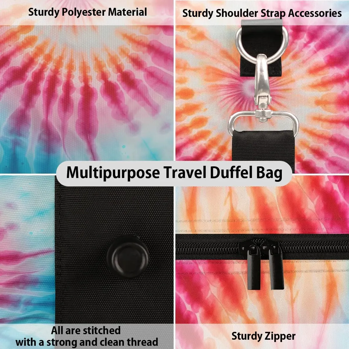 Swirl Tie Dye Travel Duffel Bag for Women Men Waterproof Foldable Overnight Weekender Bag Large Capacity Sports Gym Bag