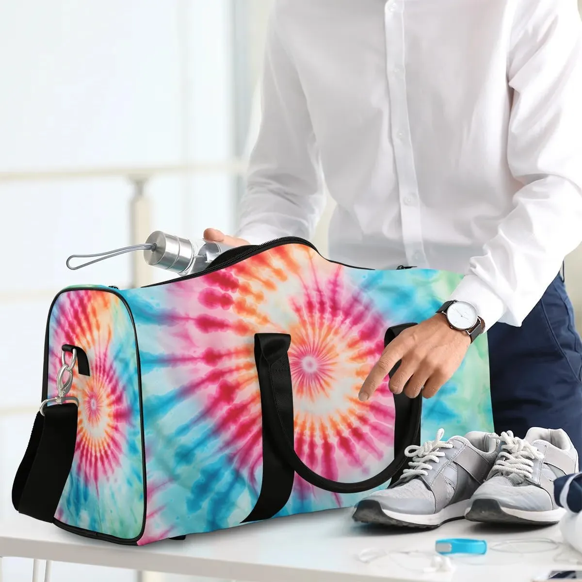 Swirl Tie Dye Travel Duffel Bag for Women Men Waterproof Foldable Overnight Weekender Bag Large Capacity Sports Gym Bag