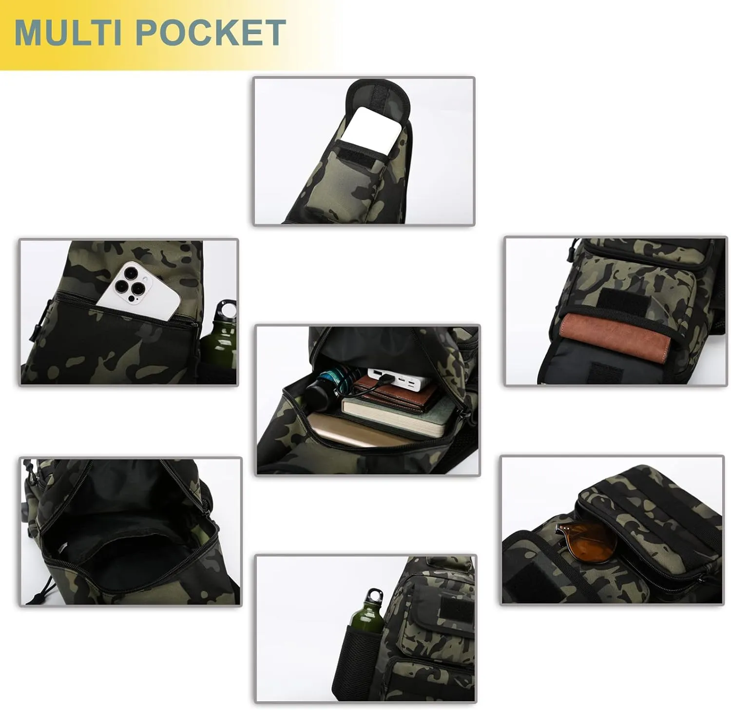 Tactical Shoulder Bag - 1000D Molle Military Backpack Outdoor Daypack Chest Pack (Gray Camo)