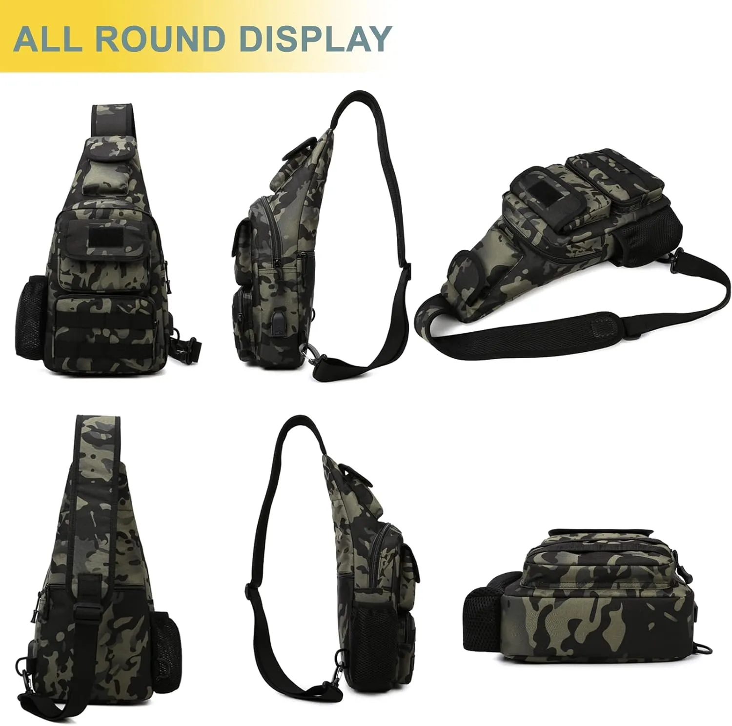 Tactical Shoulder Bag - 1000D Molle Military Backpack Outdoor Daypack Chest Pack (Gray Camo)