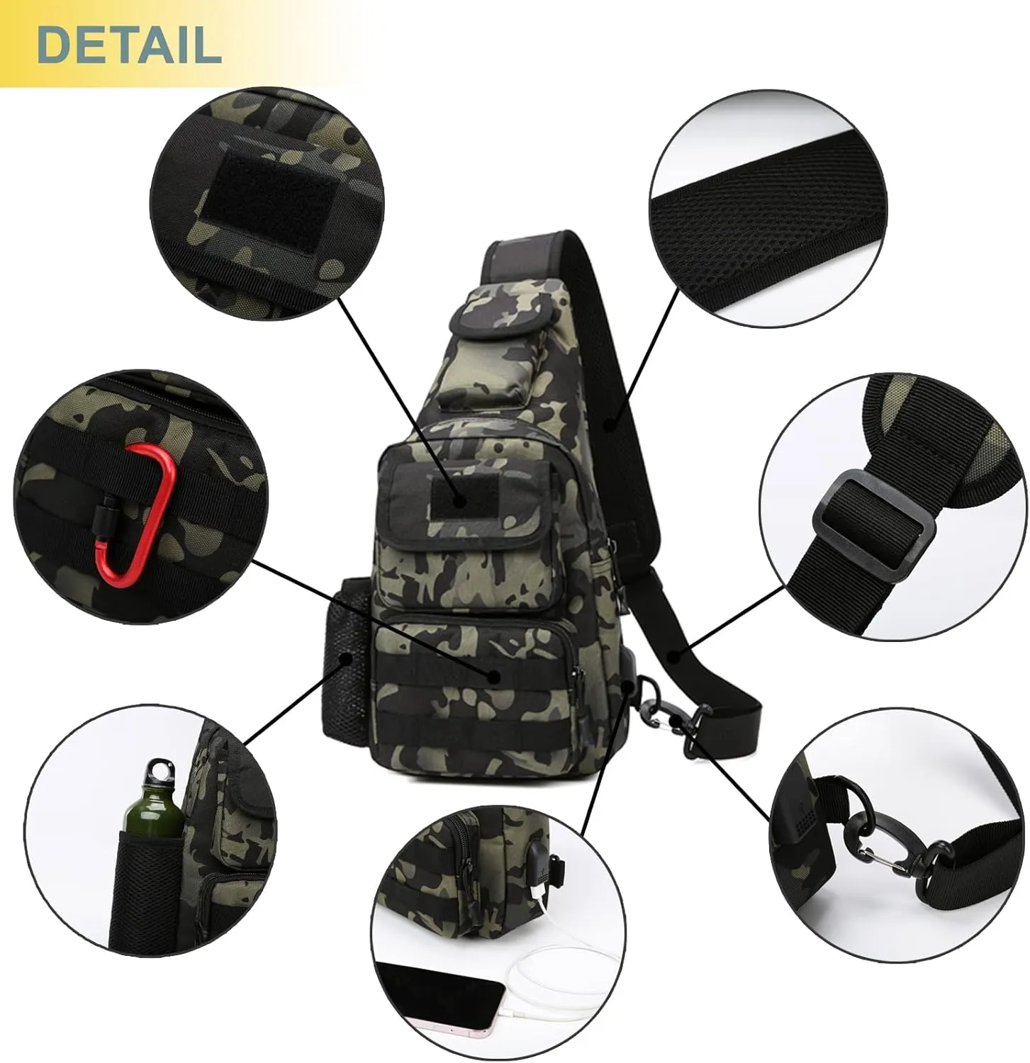 Tactical Shoulder Bag - 1000D Molle Military Backpack Outdoor Daypack Chest Pack (Gray Camo)