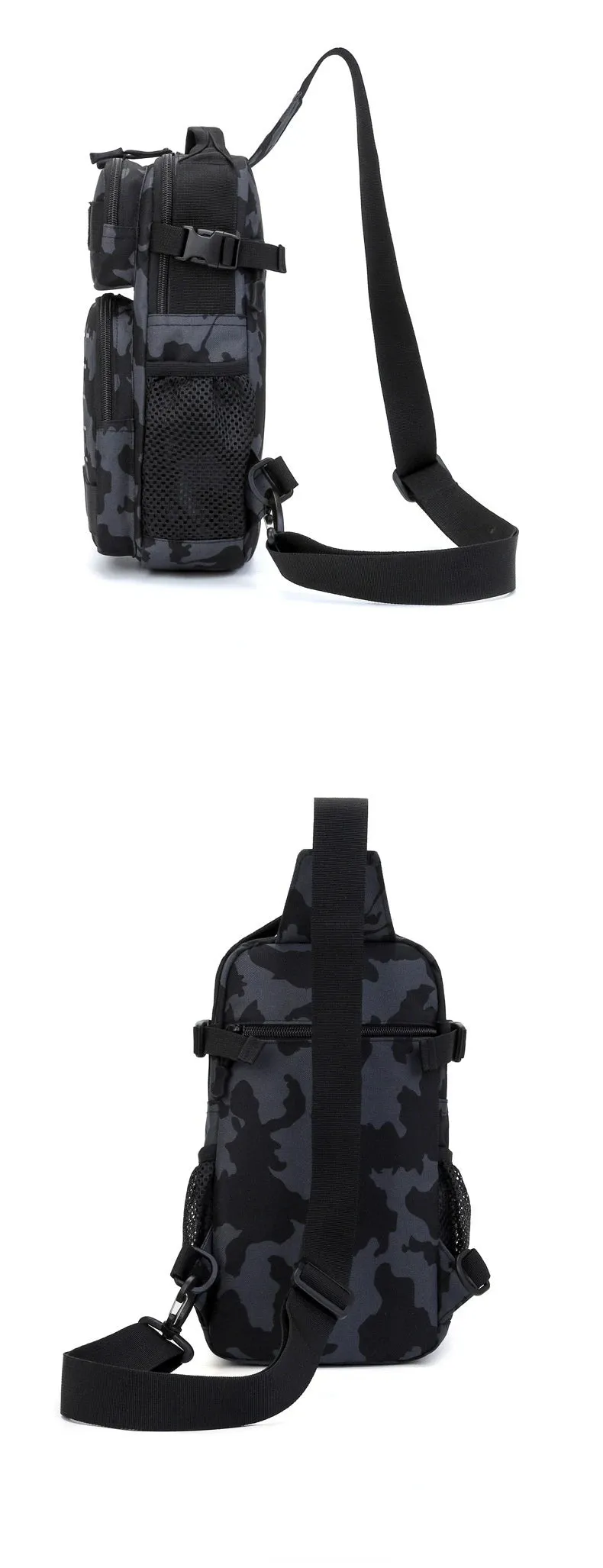 Tactical Sling Shoulder Bags Waterproof Night Reflective Strip Pack EDC Molle Chest Bag 10L Capacity Black