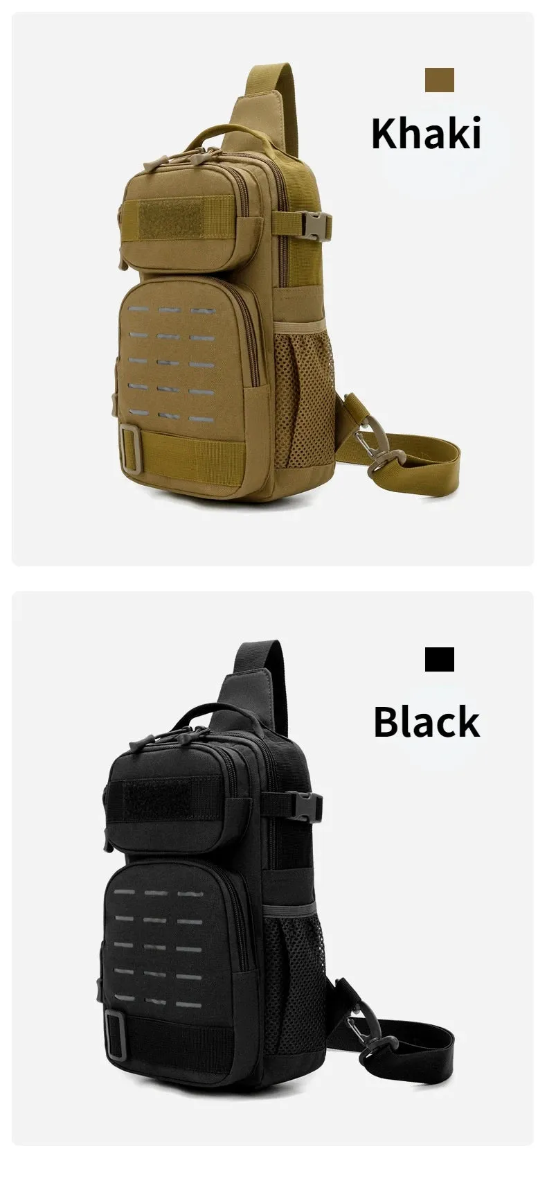 Tactical Sling Shoulder Bags Waterproof Night Reflective Strip Pack EDC Molle Chest Bag 10L Capacity Black