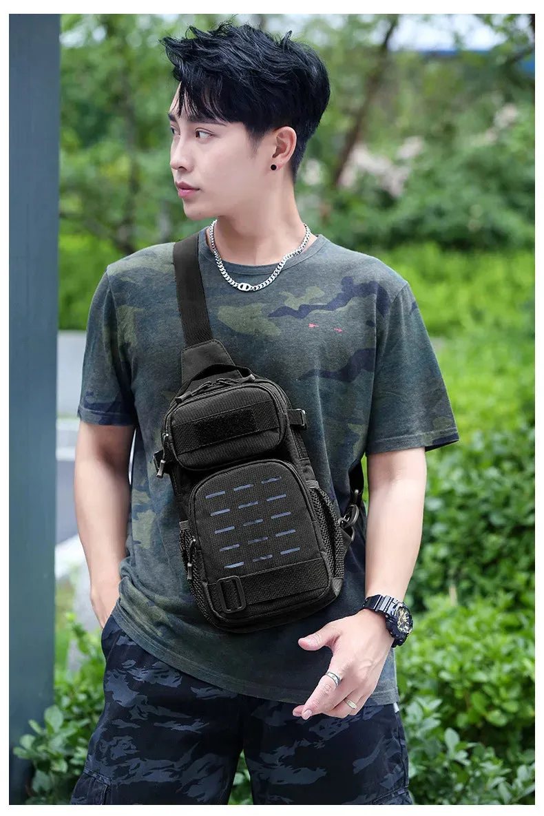 Tactical Sling Shoulder Bags Waterproof Night Reflective Strip Pack EDC Molle Chest Bag 10L Capacity Black