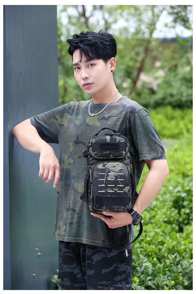 Tactical Sling Shoulder Bags Waterproof Night Reflective Strip Pack EDC Molle Chest Bag 10L Capacity Black