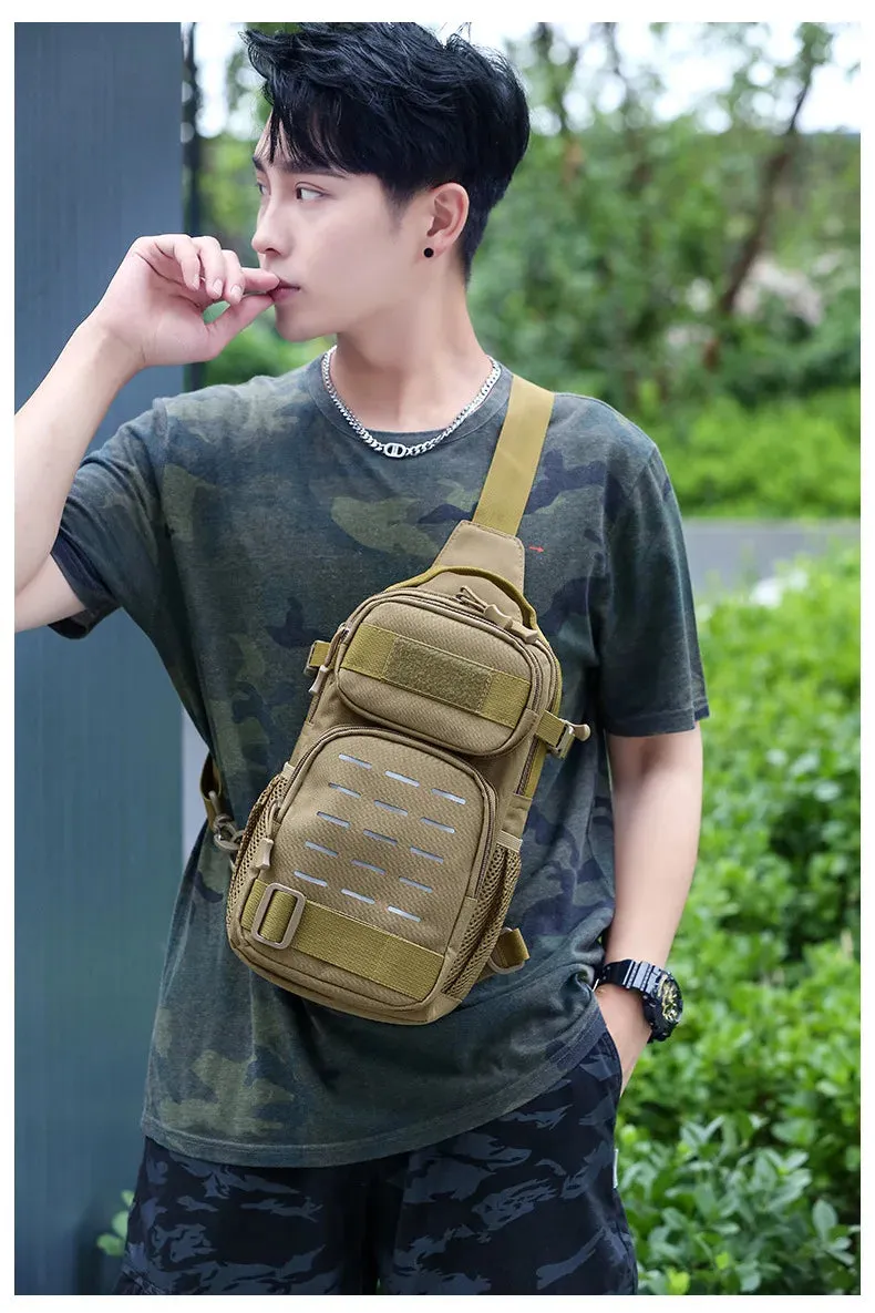 Tactical Sling Shoulder Bags Waterproof Night Reflective Strip Pack EDC Molle Chest Bag 10L Capacity Black