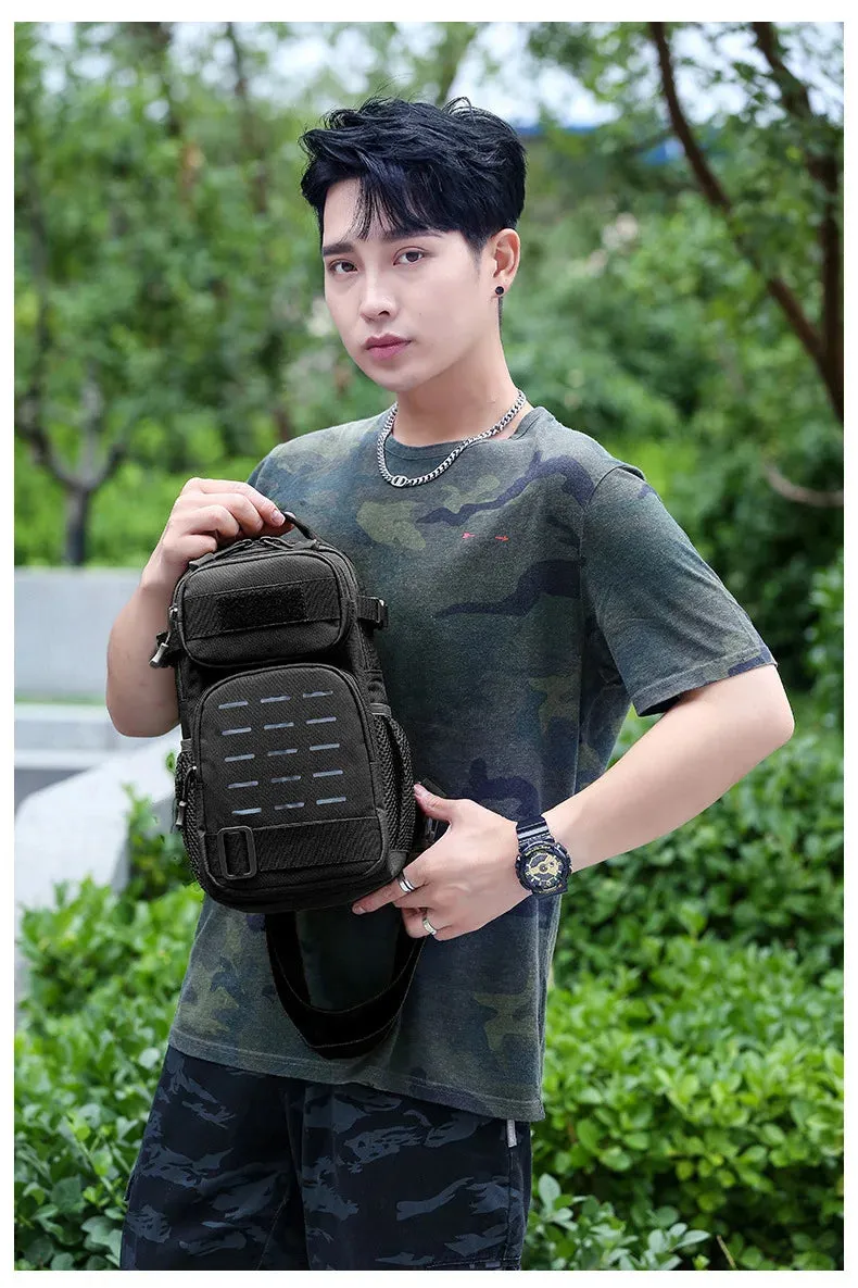 Tactical Sling Shoulder Bags Waterproof Night Reflective Strip Pack EDC Molle Chest Bag 10L Capacity Black