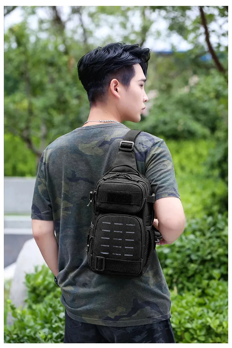 Tactical Sling Shoulder Bags Waterproof Night Reflective Strip Pack EDC Molle Chest Bag 10L Capacity Black