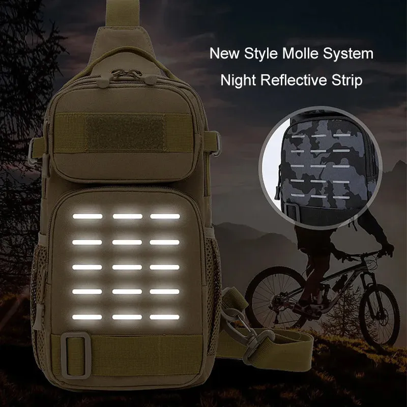 Tactical Sling Shoulder Bags Waterproof Night Reflective Strip Pack EDC Molle Chest Bag 10L Capacity Black