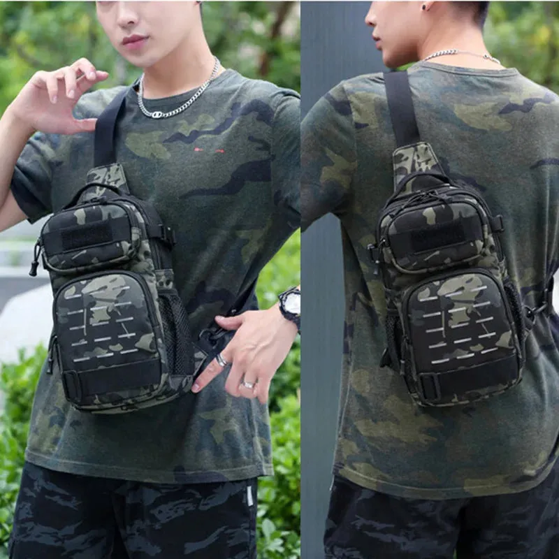 Tactical Sling Shoulder Bags Waterproof Night Reflective Strip Pack EDC Molle Chest Bag 10L Capacity Black