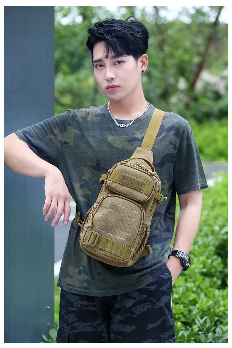 Tactical Sling Shoulder Bags Waterproof Night Reflective Strip Pack EDC Molle Chest Bag 10L Capacity Black