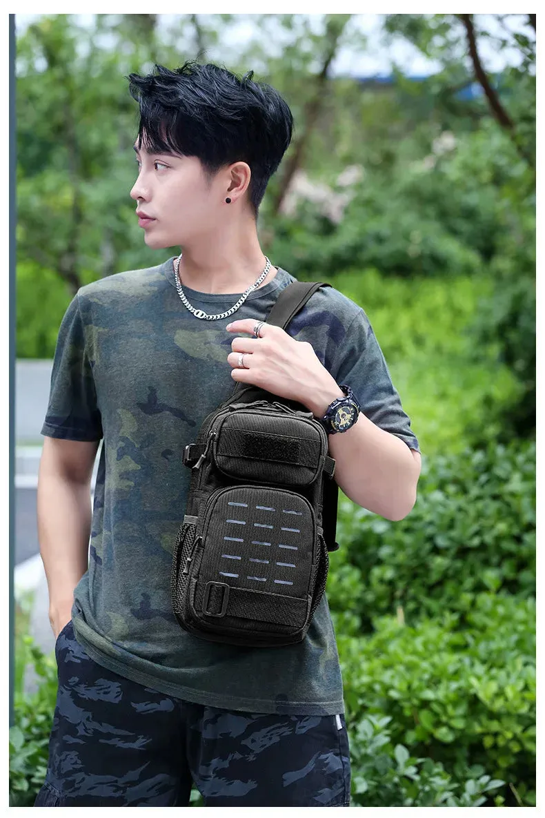 Tactical Sling Shoulder Bags Waterproof Night Reflective Strip Pack EDC Molle Chest Bag 10L Capacity Black