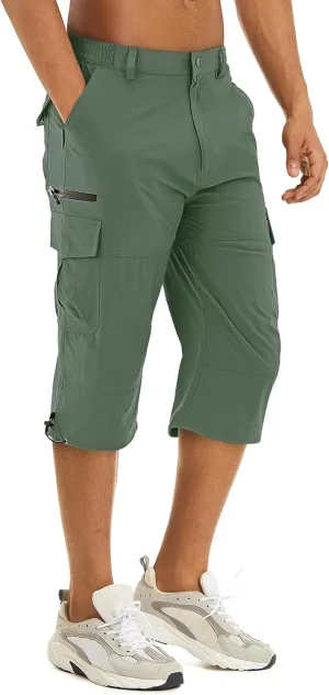 TACVASEN Men's Capri Pants Quick Dry Cargo Hiking Water Resistant Work Summer Long Shorts Below Knee