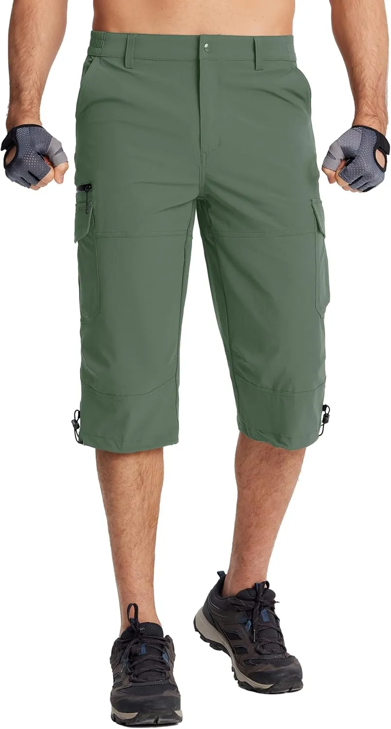 TACVASEN Men's Capri Pants Quick Dry Cargo Hiking Water Resistant Work Summer Long Shorts Below Knee