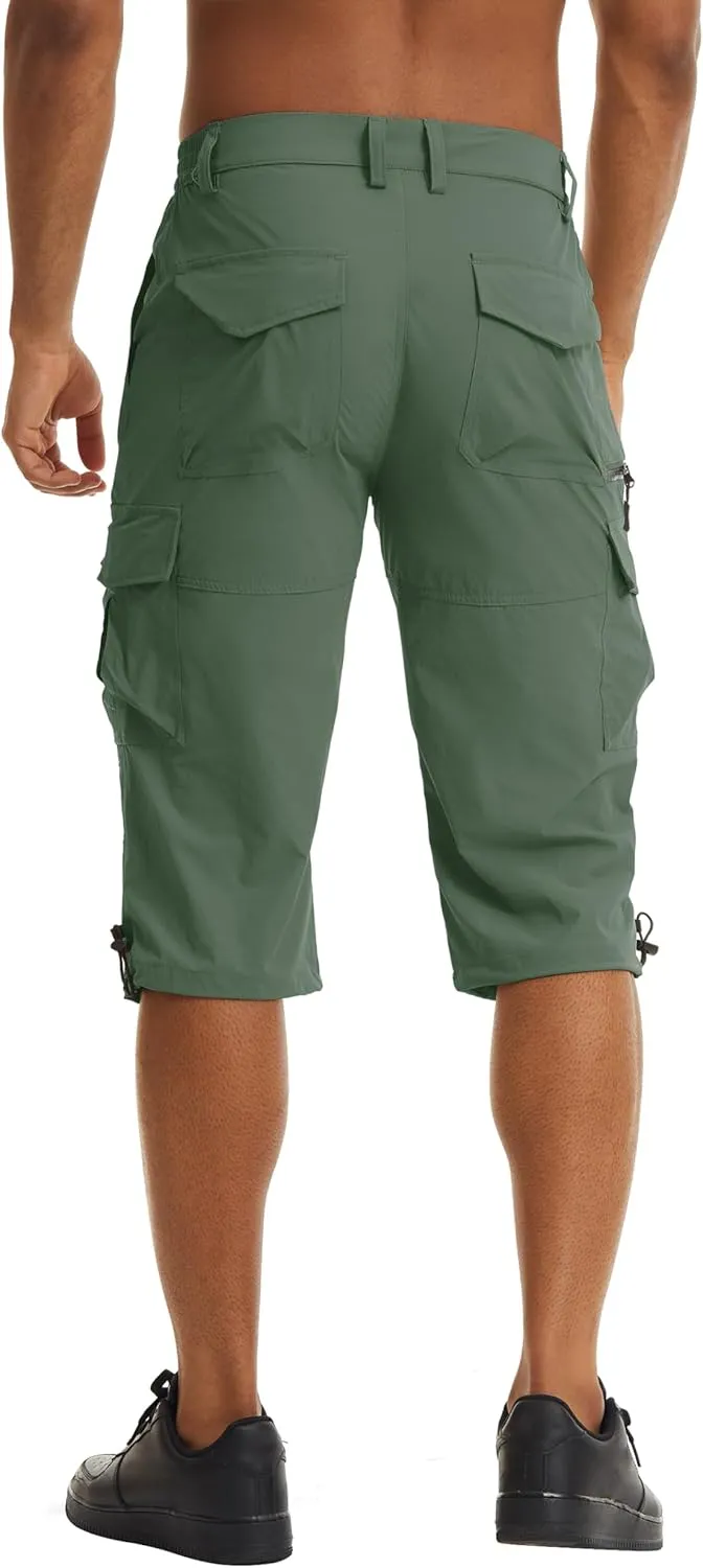 TACVASEN Men's Capri Pants Quick Dry Cargo Hiking Water Resistant Work Summer Long Shorts Below Knee