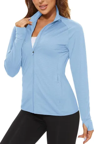 TACVASEN Women's Athletic Jackets Lightweight UV Protection Shirts Full Zip Workout Jacket UPF 50  Long Sleeve Sun Shirt