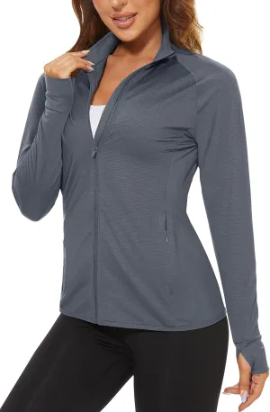 TACVASEN Women's Athletic Jackets Lightweight UV Protection Shirts Full Zip Workout Jacket UPF 50  Long Sleeve Sun Shirt
