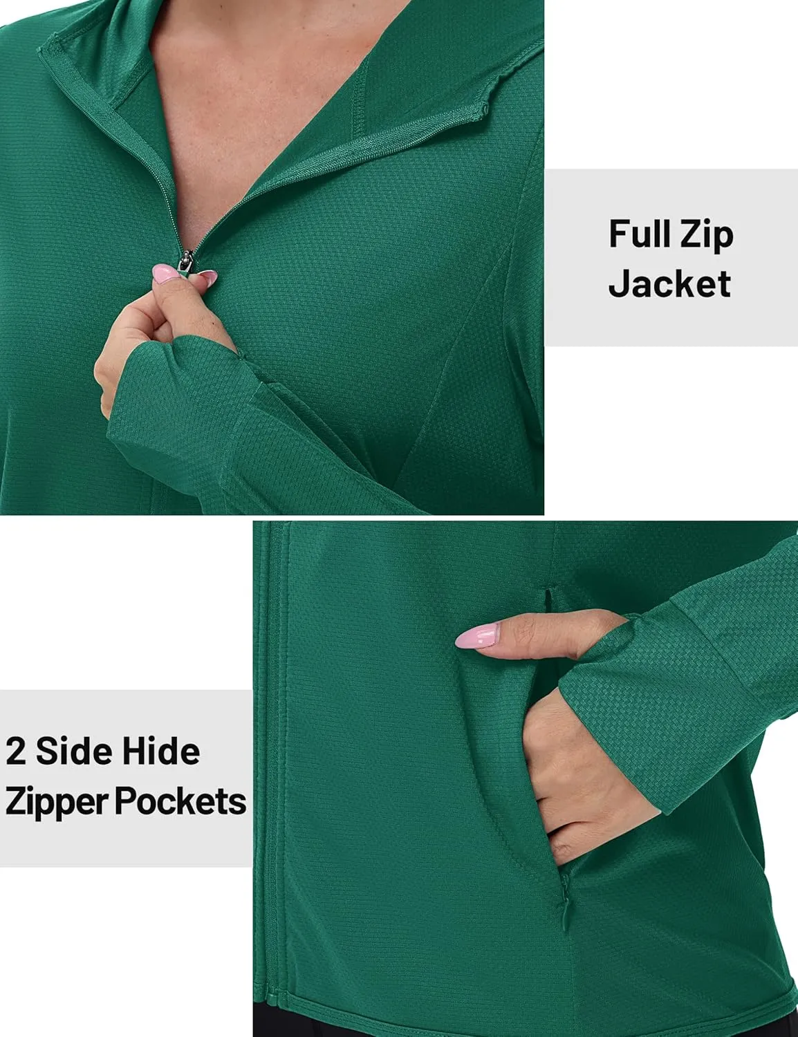 TACVASEN Women's Sun Hoodies Lightweight Jacket for Women Zip Up UPF 50  UV Shirt Long Sleeves