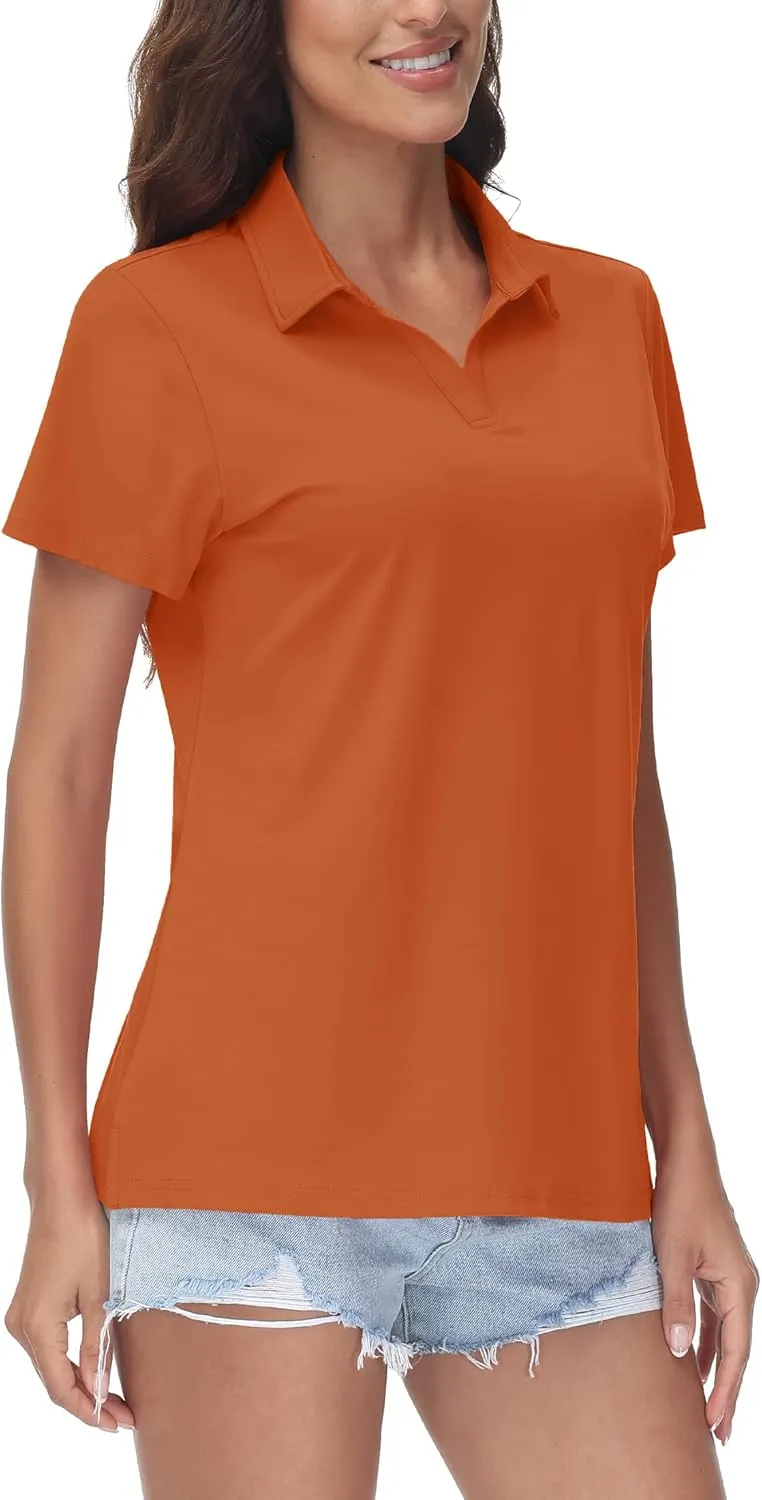 TACVASEN Women's V-Neck Polo Shirts UPF 50  Short Sleeve Sun Protection Quick Dry Golf Polos Collared Shirt