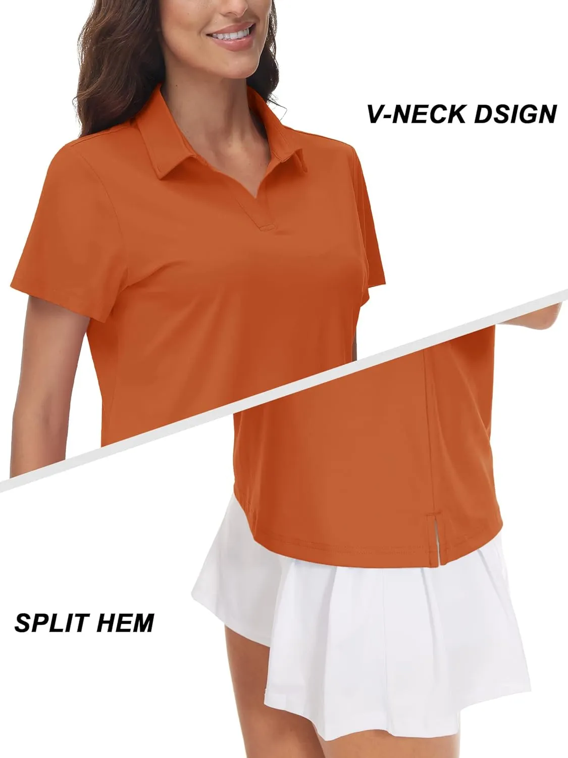 TACVASEN Women's V-Neck Polo Shirts UPF 50  Short Sleeve Sun Protection Quick Dry Golf Polos Collared Shirt