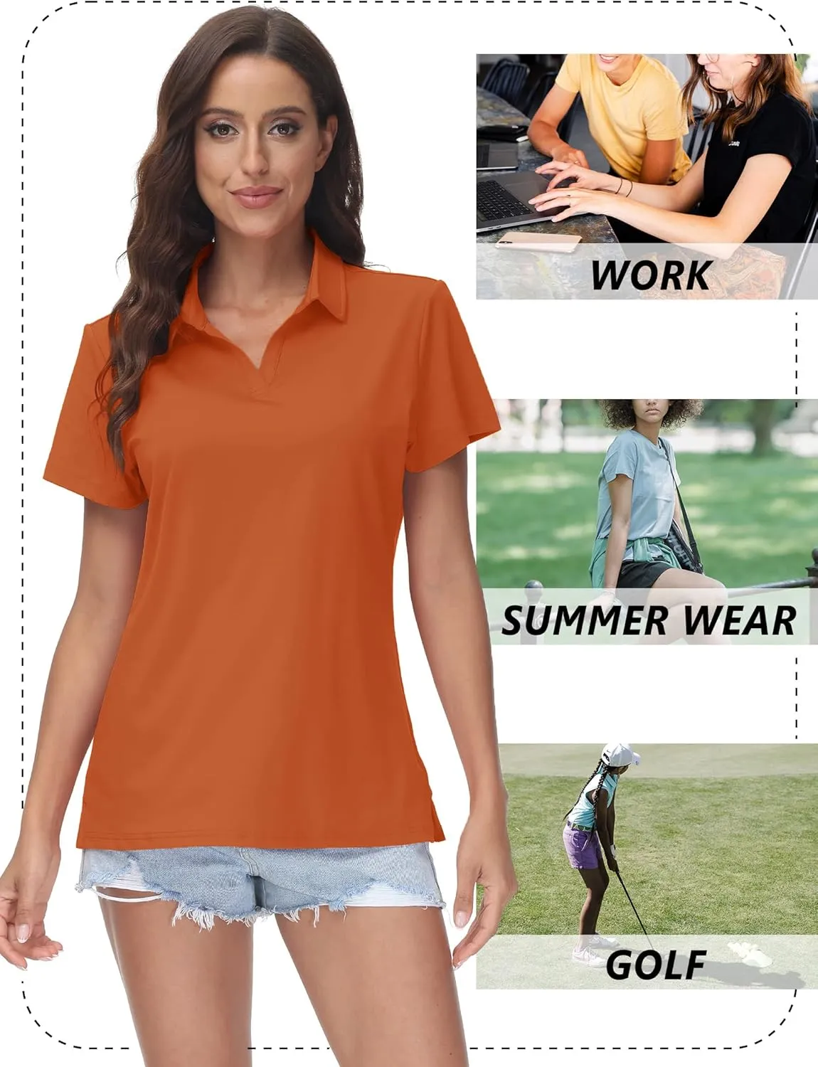 TACVASEN Women's V-Neck Polo Shirts UPF 50  Short Sleeve Sun Protection Quick Dry Golf Polos Collared Shirt