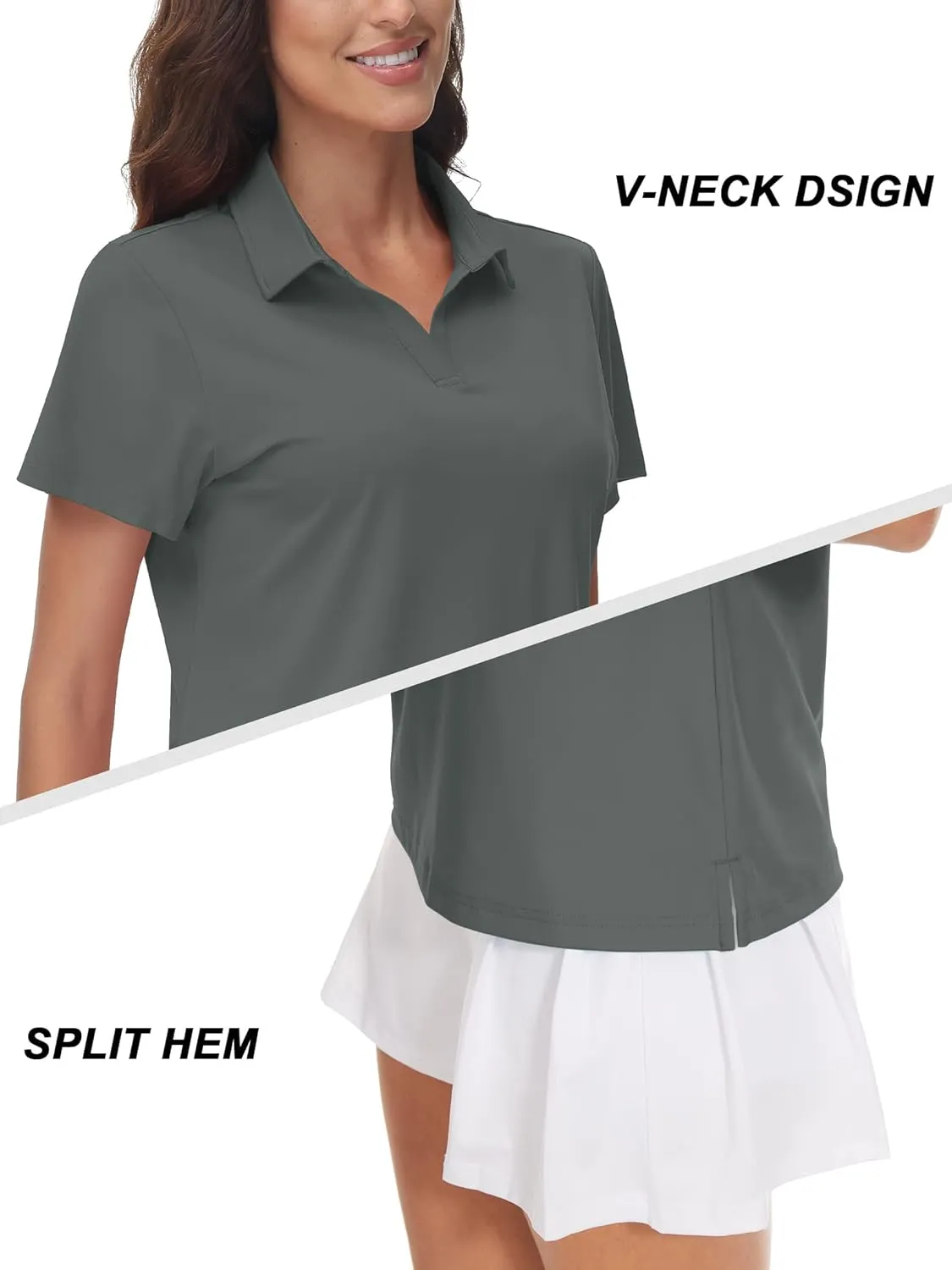 TACVASEN Women's V-Neck Polo Shirts UPF 50  Short Sleeve Sun Protection Quick Dry Golf Polos Collared Shirt