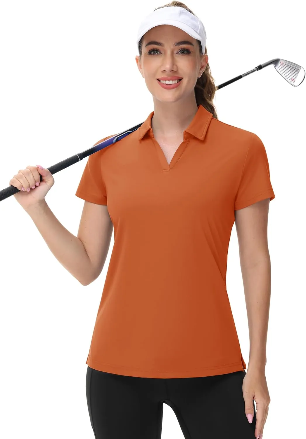 TACVASEN Women's V-Neck Polo Shirts UPF 50  Short Sleeve Sun Protection Quick Dry Golf Polos Collared Shirt