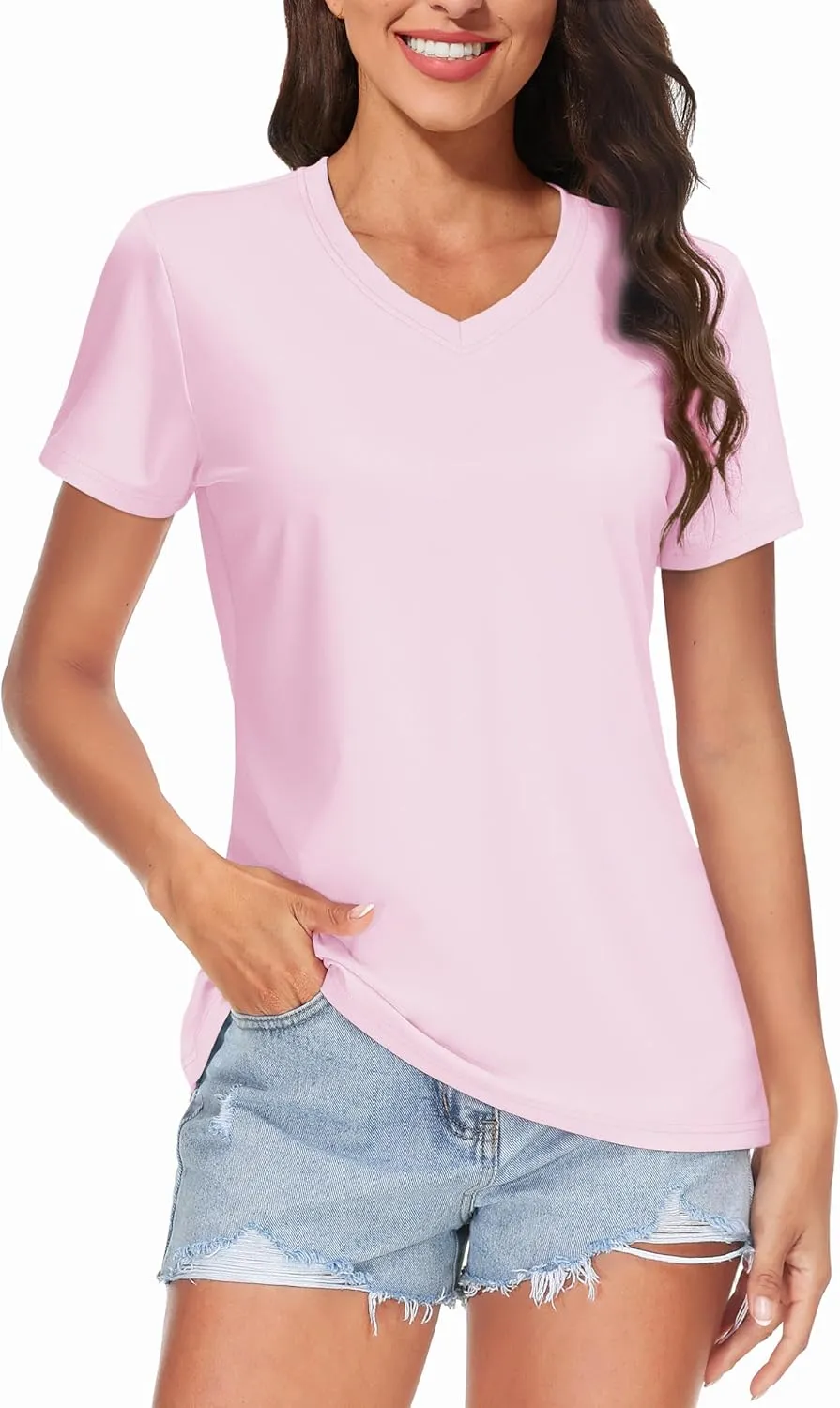 TACVASEN Workout Tops for Women UPF 50  Sun Protection V-Neck T Shirts Short Sleeve Quick Dry Athletic Running Shirts